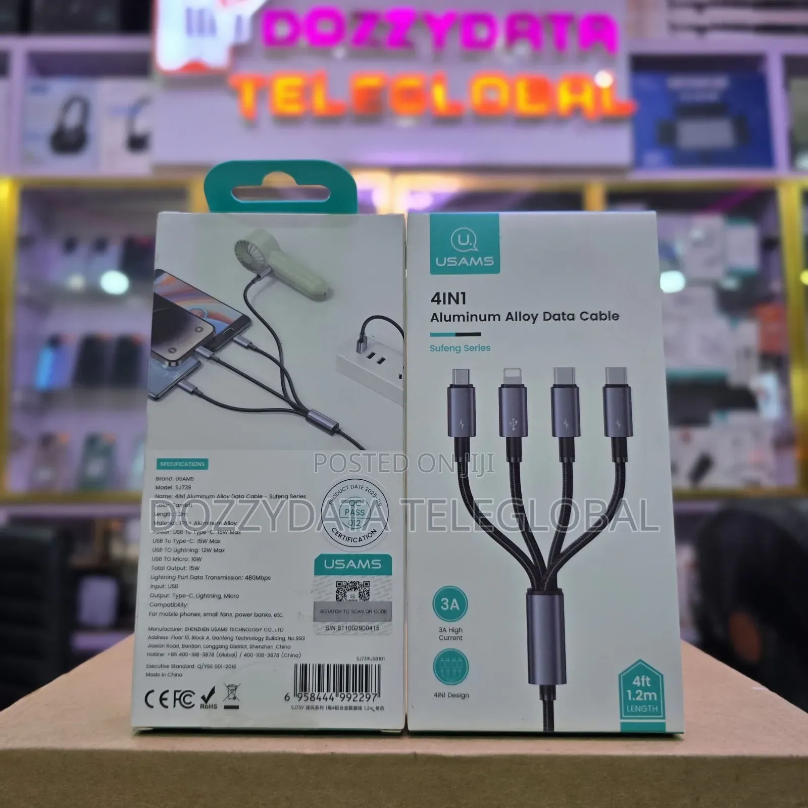 Usams 4 in 1 Aluminium Alloy Data Cable 4ft 1.2m Length