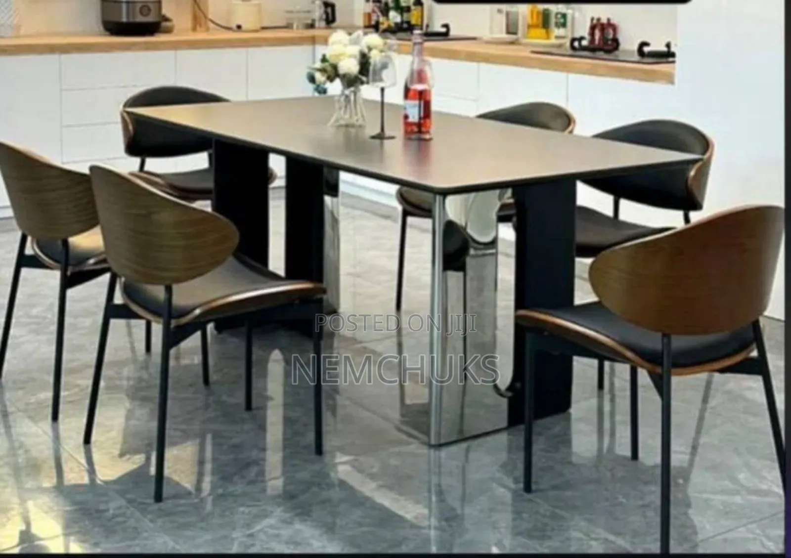 Brown Sintered Stone Top 6-Seater Dining Table
