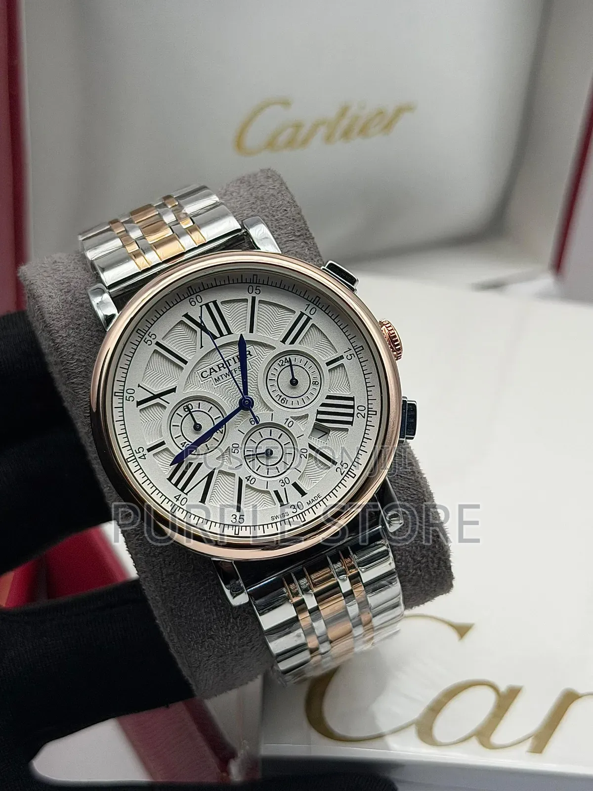 Cartier Steel Quality Chronograph Watch in Silver and Black