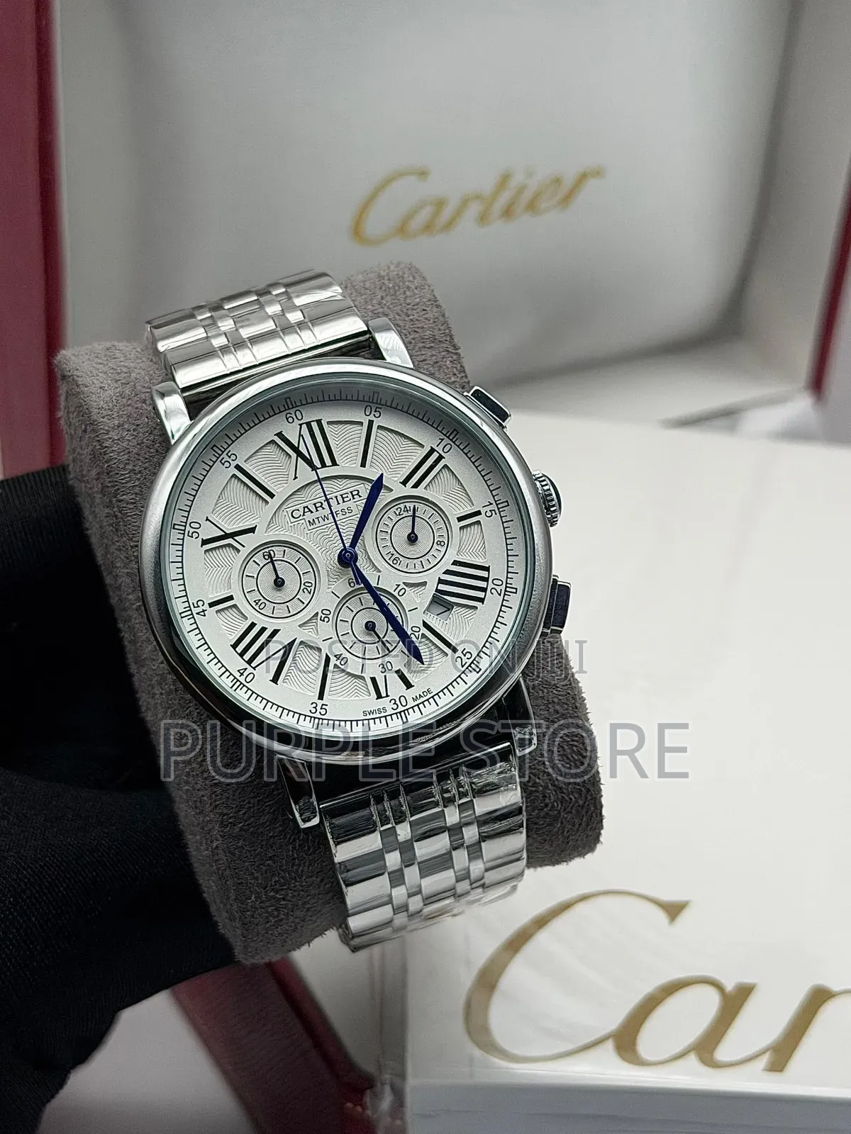 Cartier Steel Quality Chronograph Watch in Silver and Black