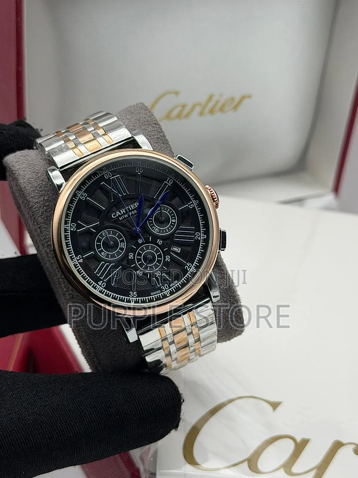 Cartier Steel Quality Chronograph Watch in Silver and Black