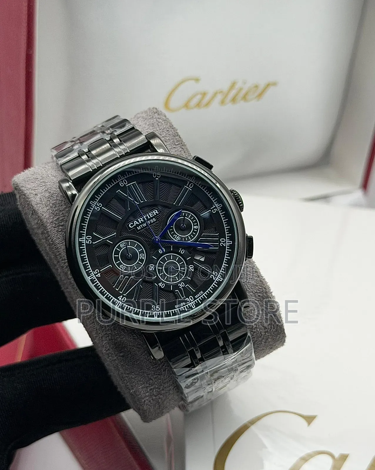 Cartier Steel Quality Chronograph Watch in Silver and Black