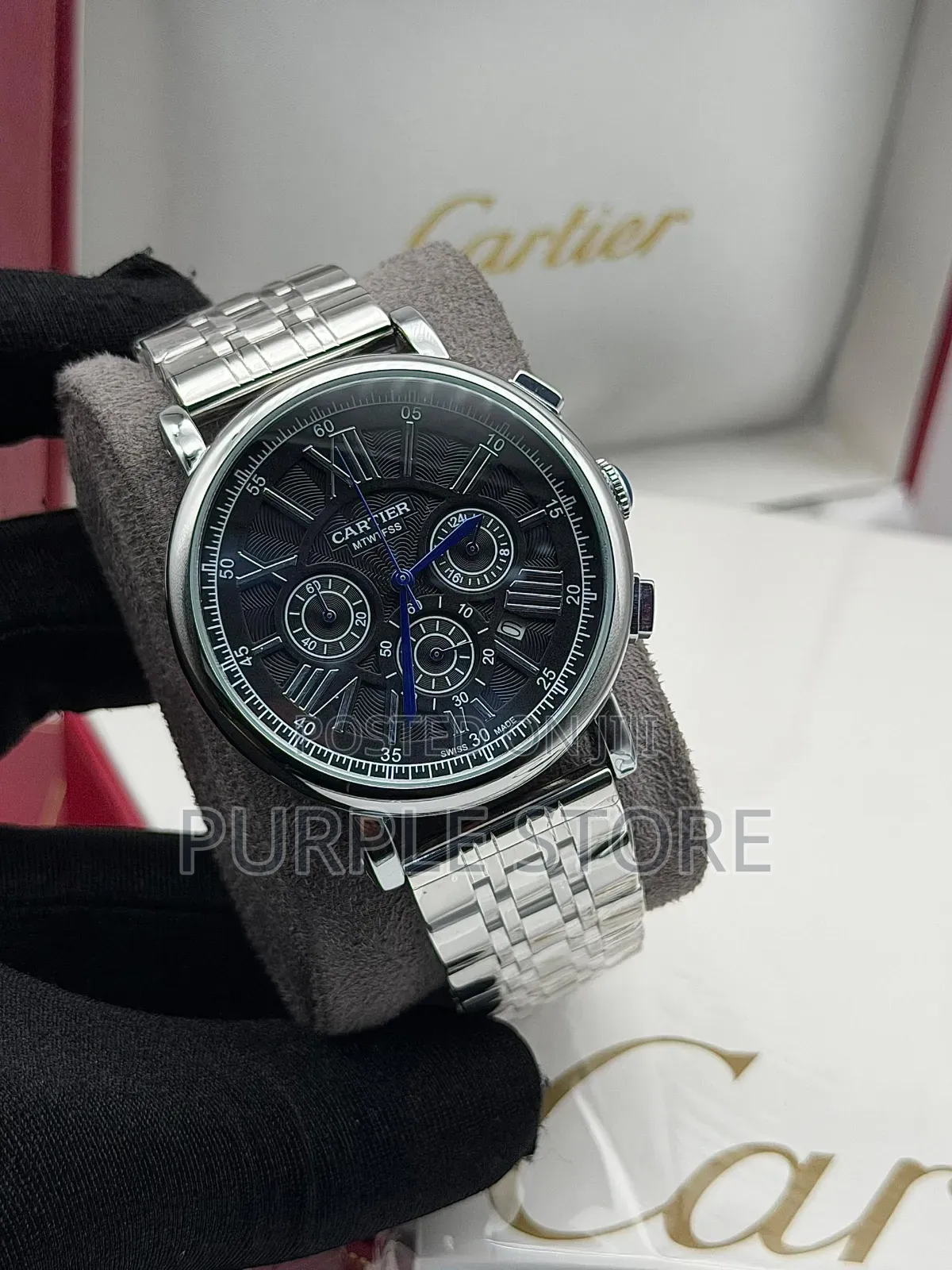 Cartier Steel Quality Chronograph Watch in Silver and Black