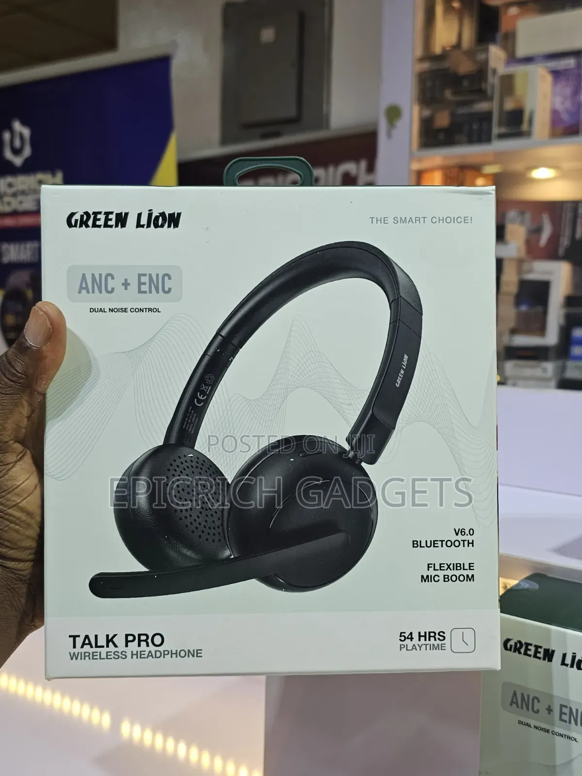 Wireless Office Work Headset Noise Canceling External Mic Green Lion