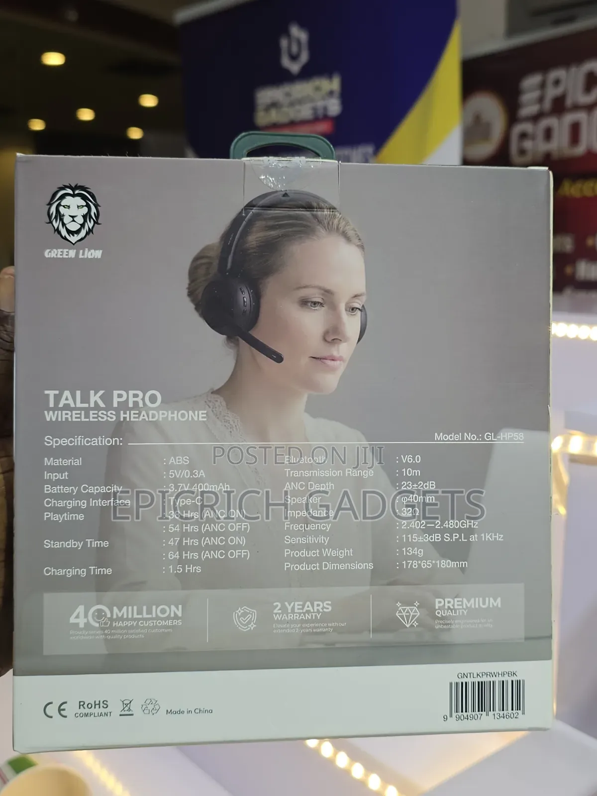Wireless Office Work Headset Noise Canceling External Mic Green Lion