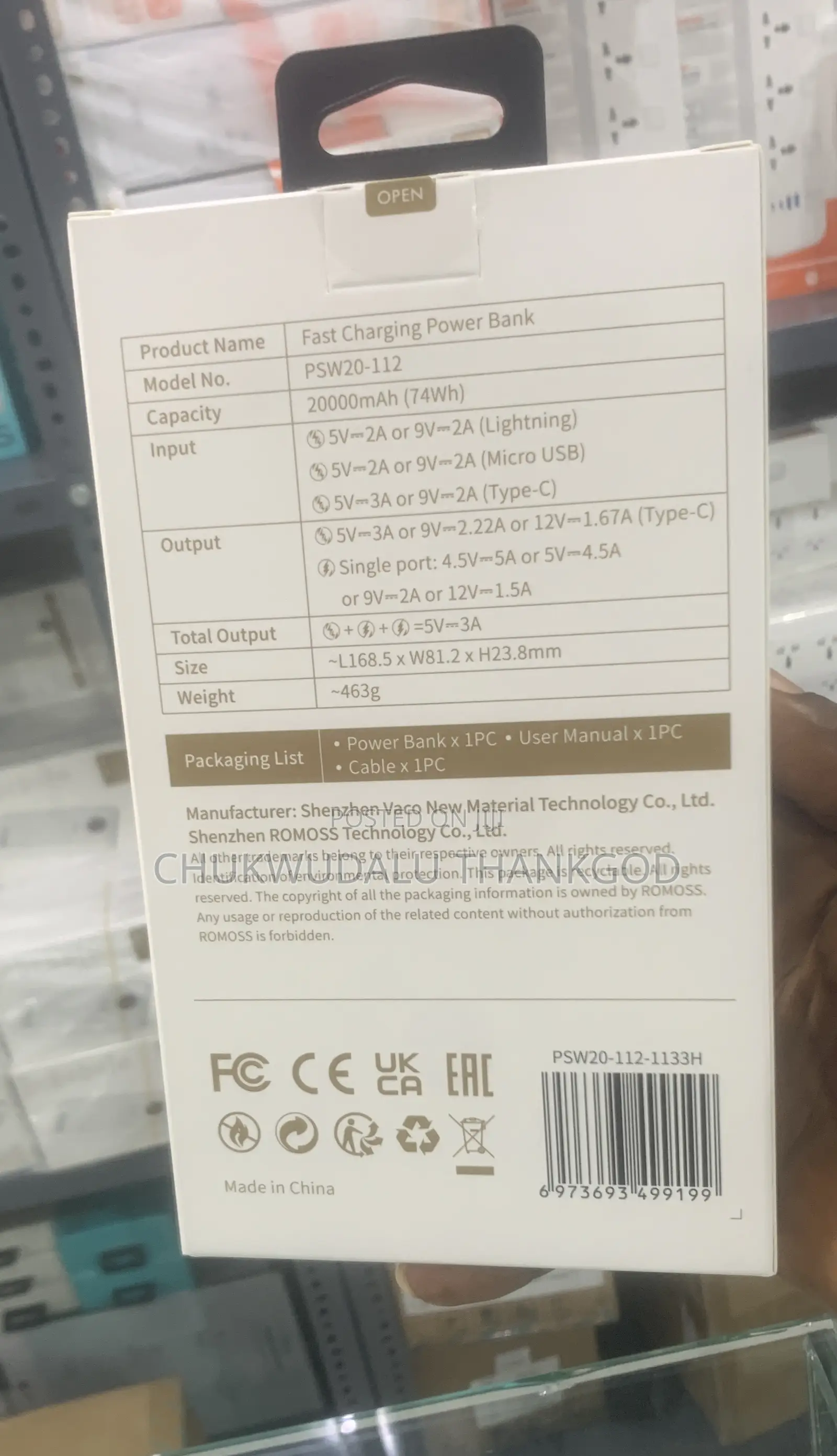 Romoss 22.5w Sw20 Portable Power Bank 20000mah