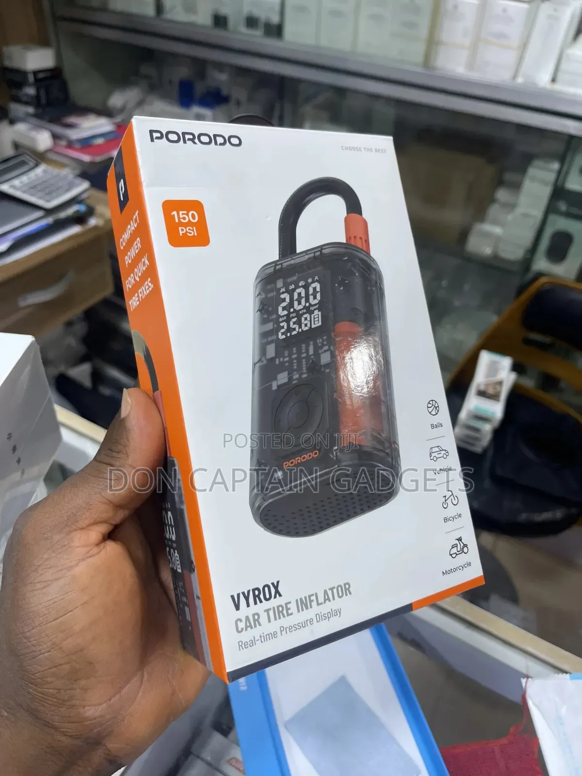 Porodo Vyrox Car Tire Inflator Real-Time Pressure Display