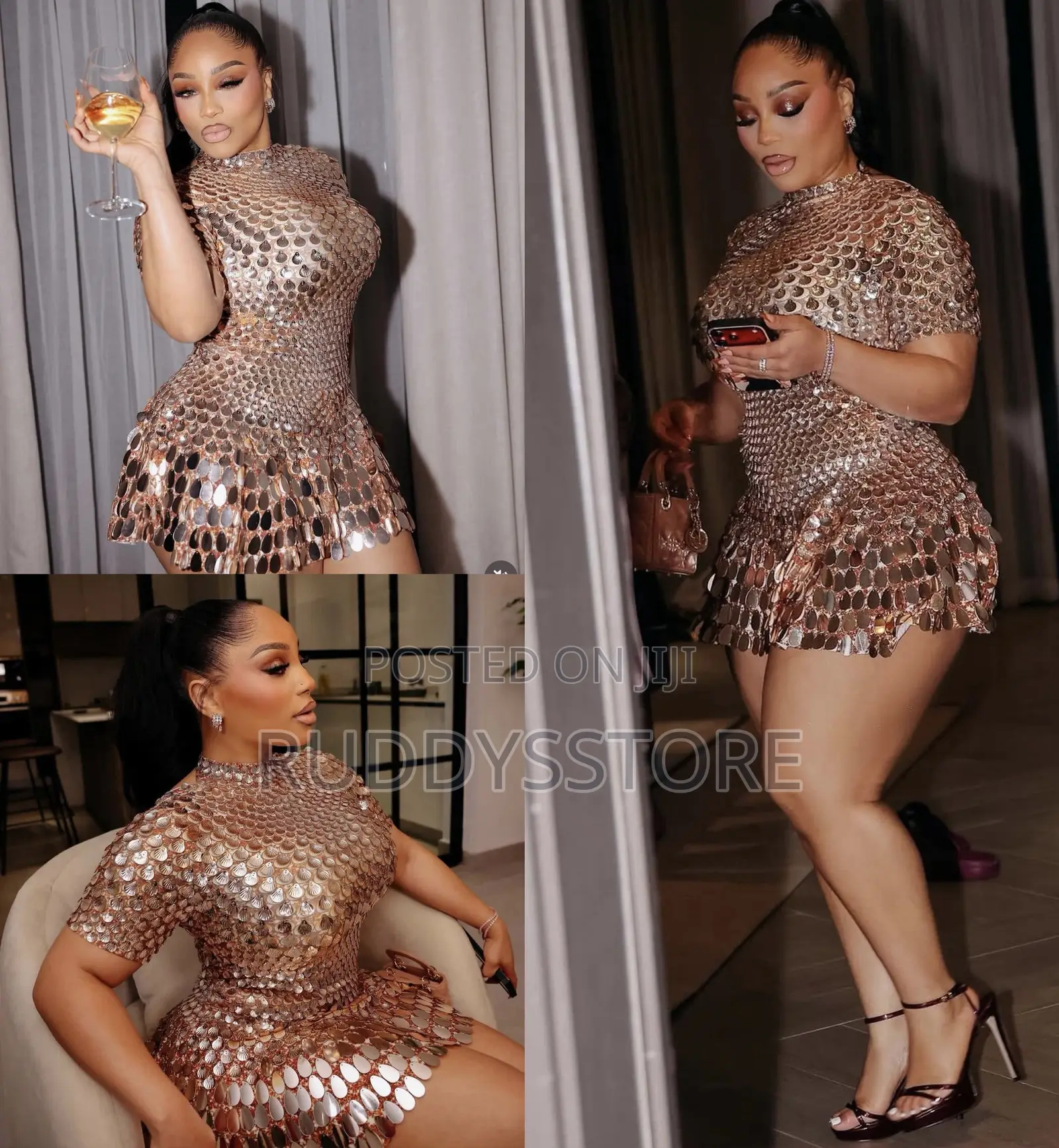 Luxury Sequined Shell Bodysuit Short Dress