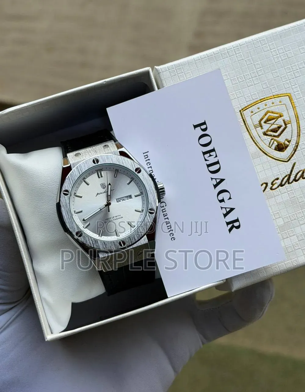 Poedagar Leather Watch Metal-Bezel for Men