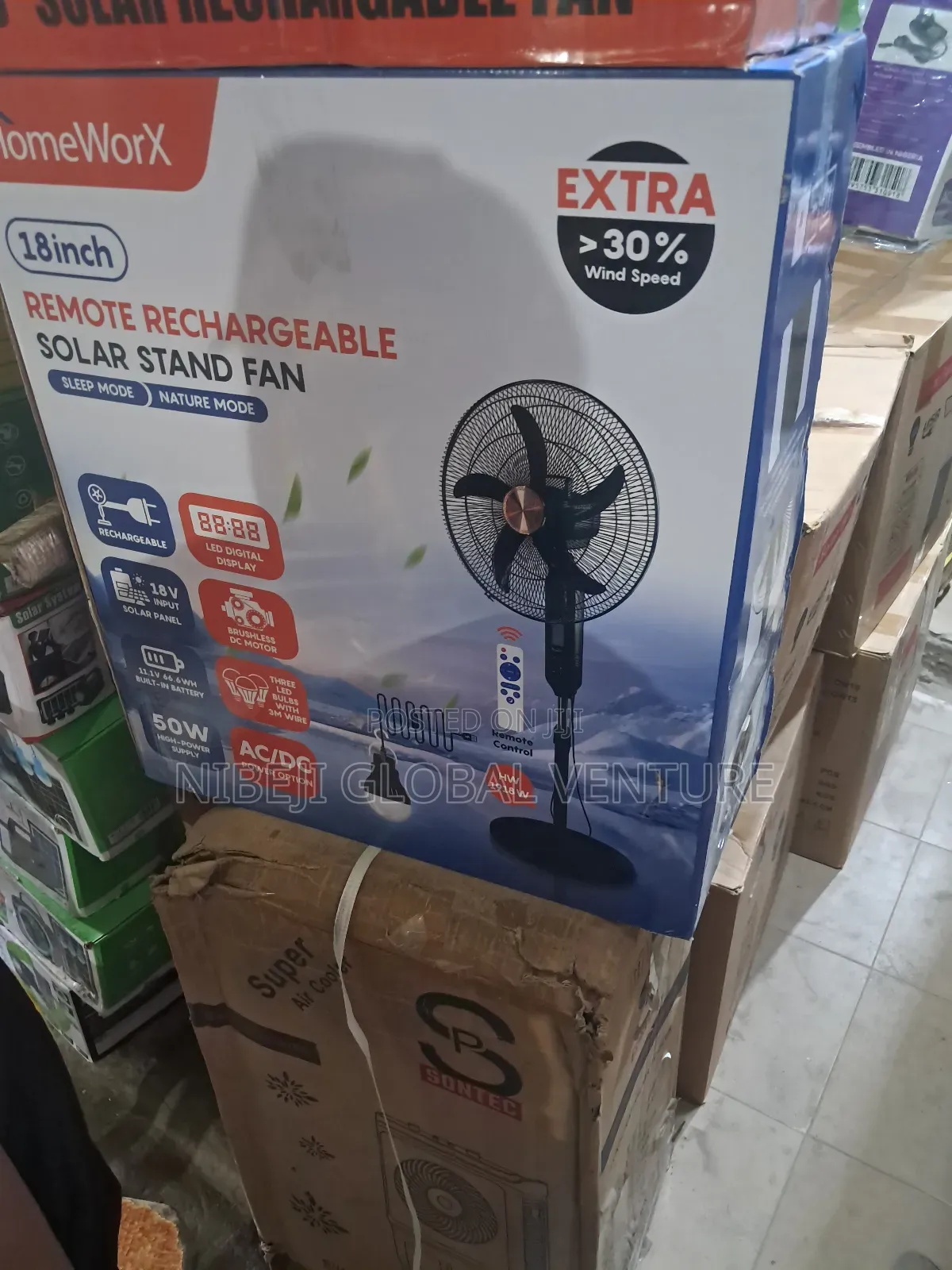 Home Worx 18inches Remote Rechargeable Solar Standing Fan