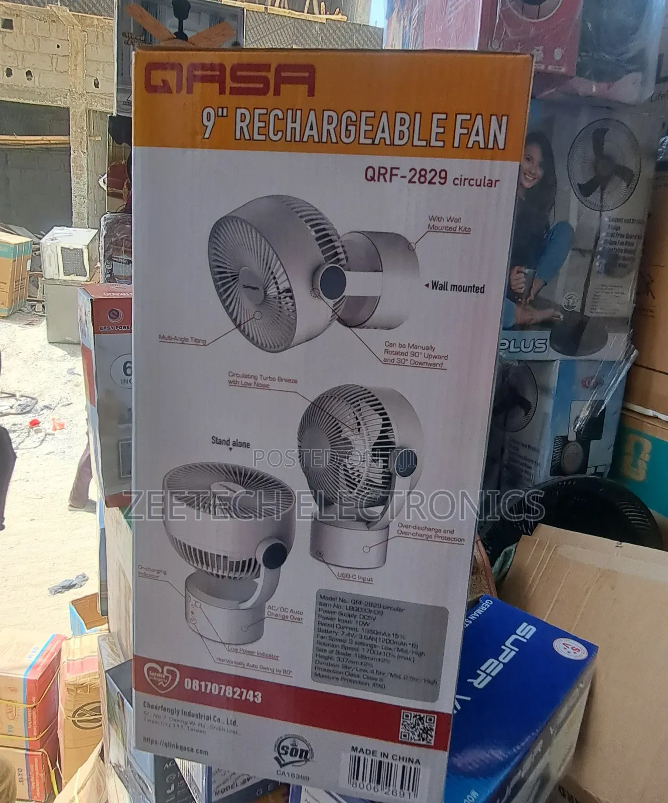 Qasa 9-inch Rechargeable Fan