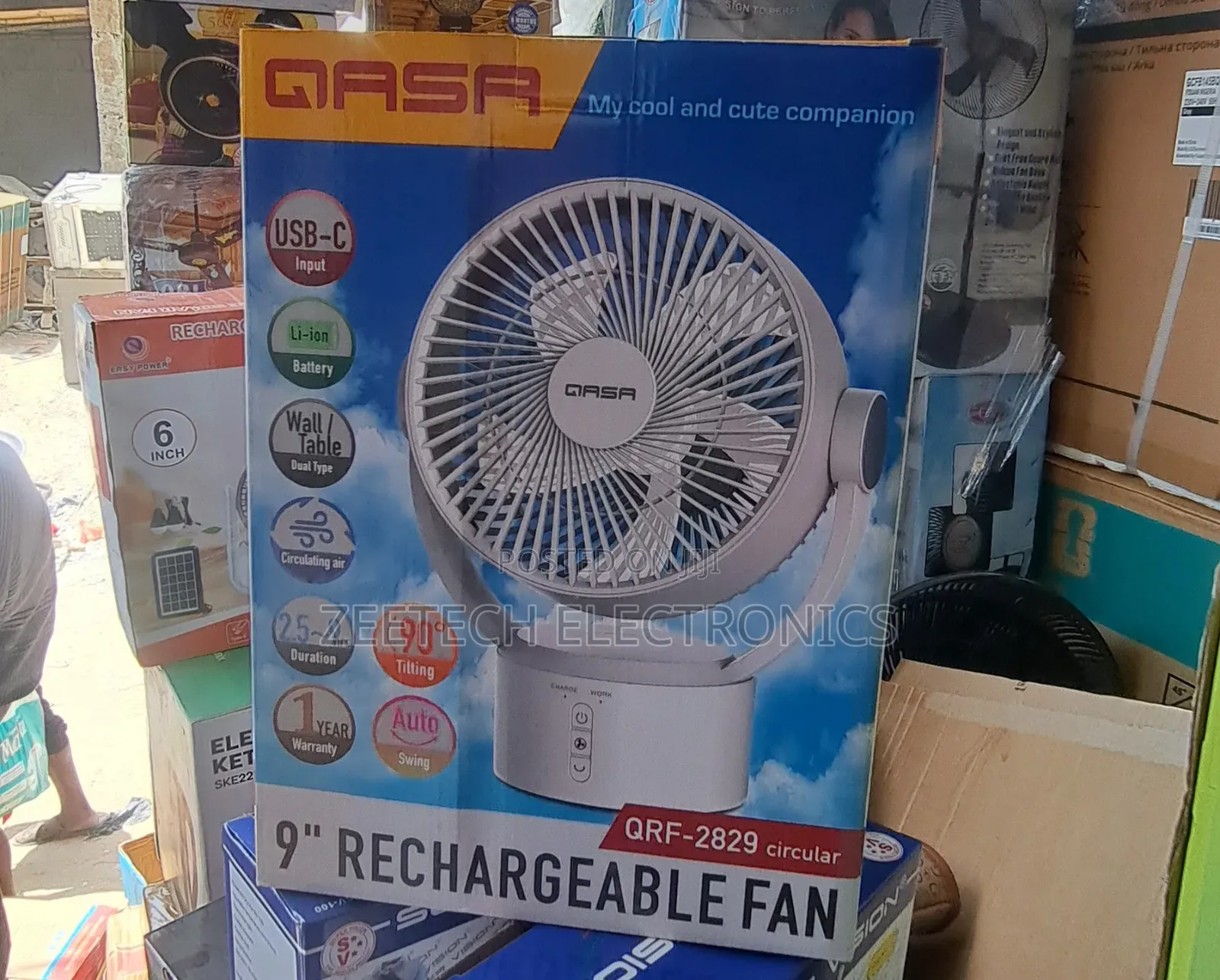 Qasa 9-inch Rechargeable Fan