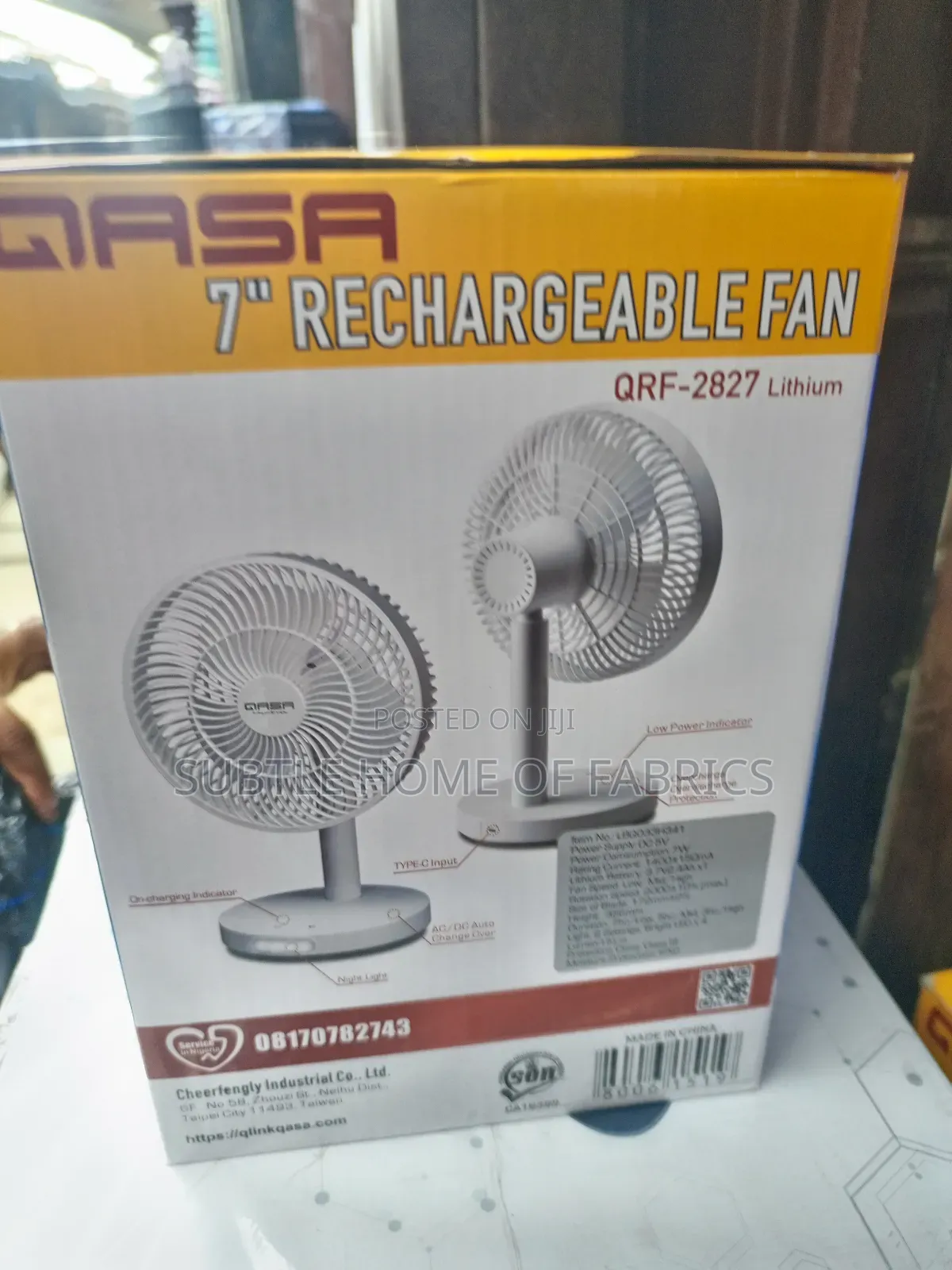 7" Qasa Rechargeable Fan - QRF 2827