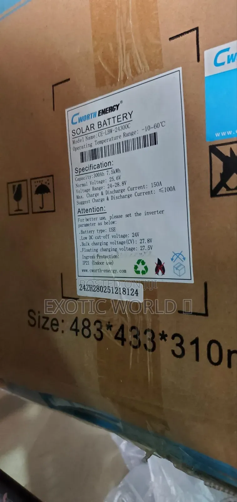 Cworth 7.5kwh Lithium Solar Battery (24v 300ah)
