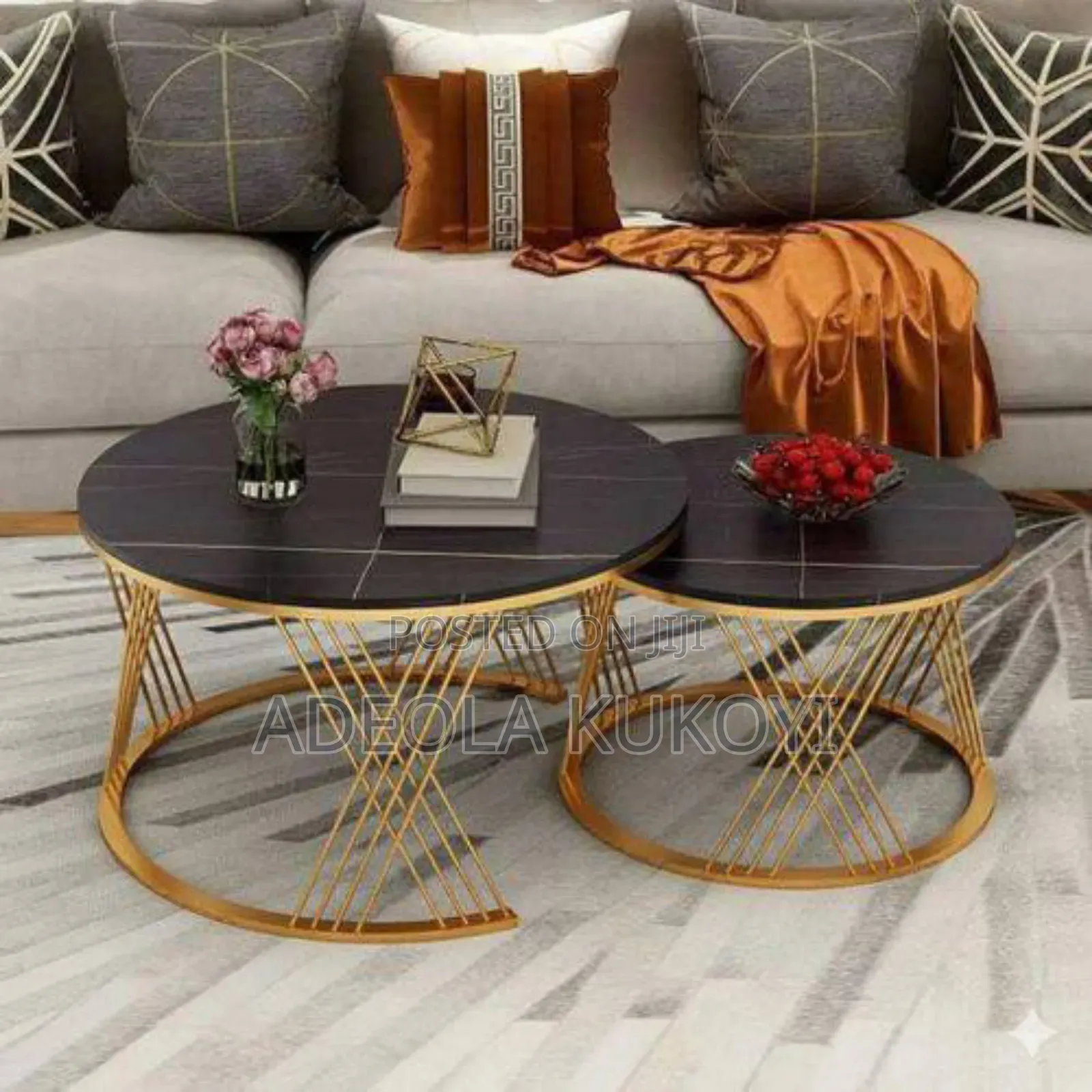 Black and Gold 2 in 1 Faux Marble Center Table