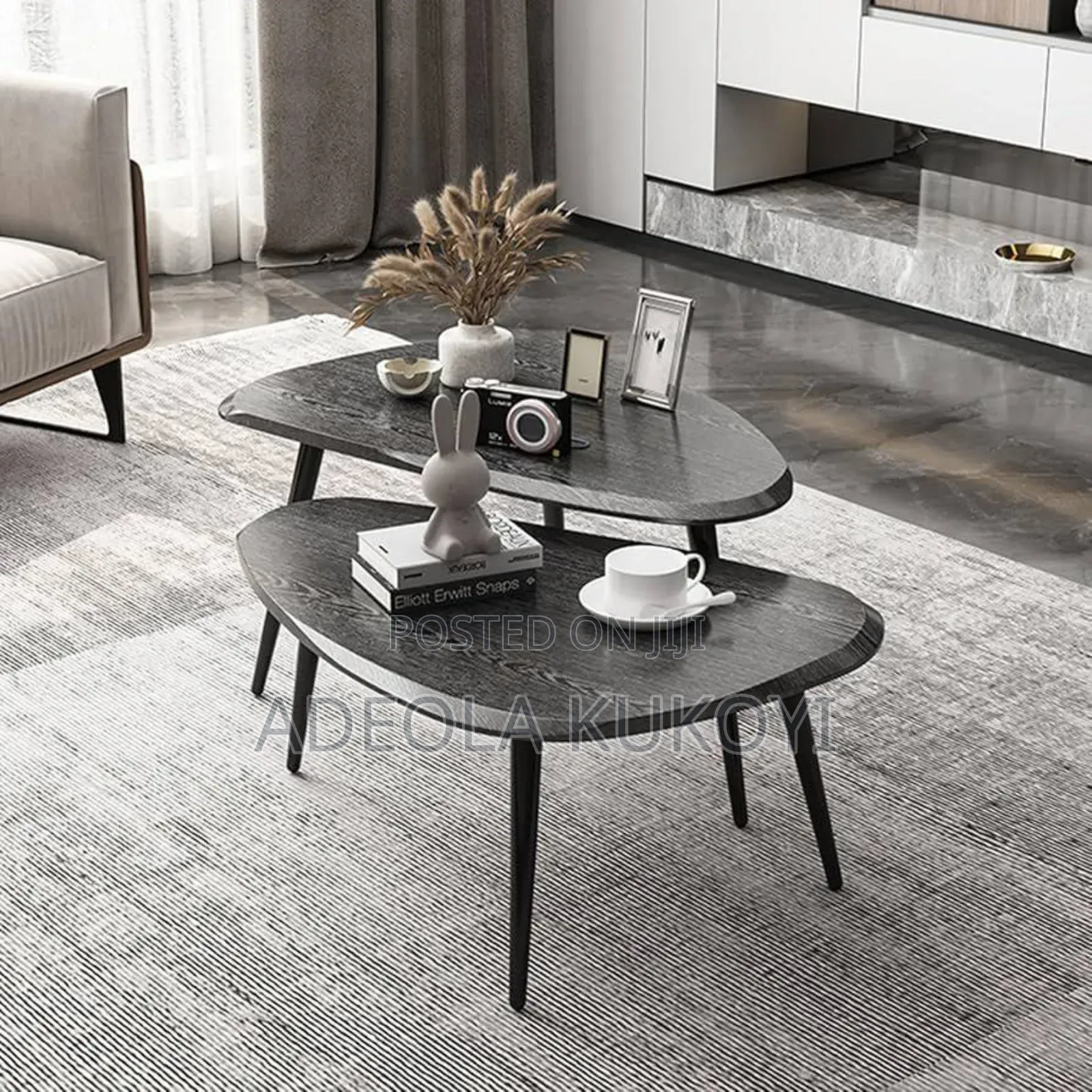 Black 2pcs Luxury Crafted Wood Top Center Table