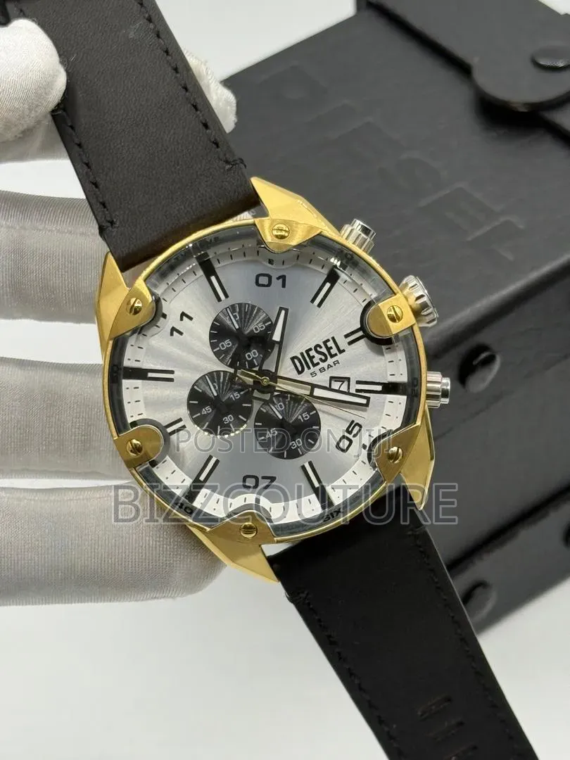 Original Diesel Padlock Leather Strap Watch Available in Store