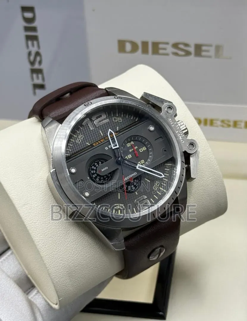 Original Diesel Padlock Leather Strap Watch Available in Store