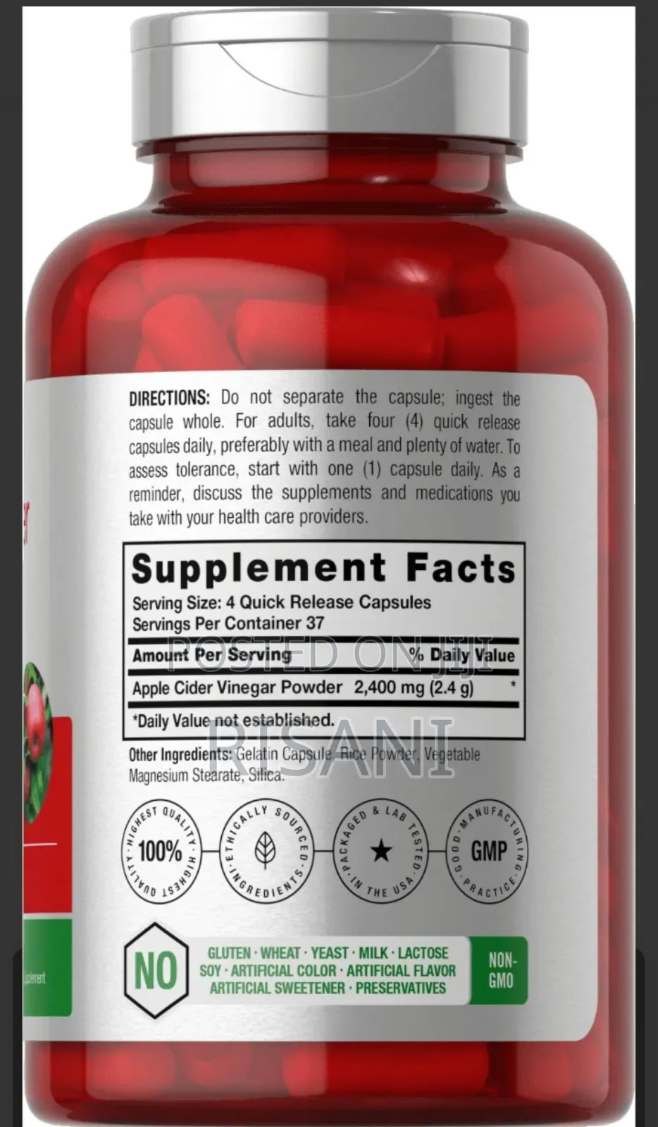 Apple Cider Vinegar Supplement Capsules by 150 Capsules