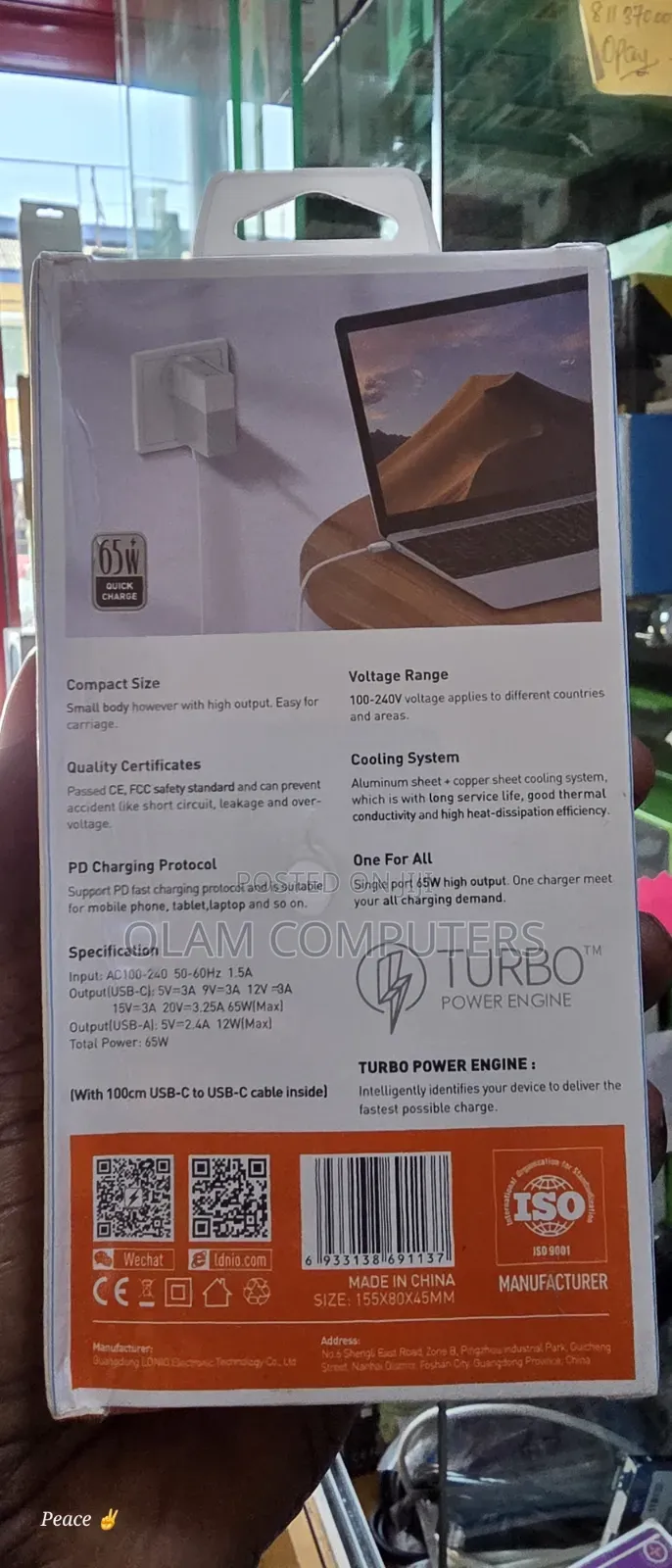 Ldnio 65w Pd Mini Quick Charger Usb-C+A