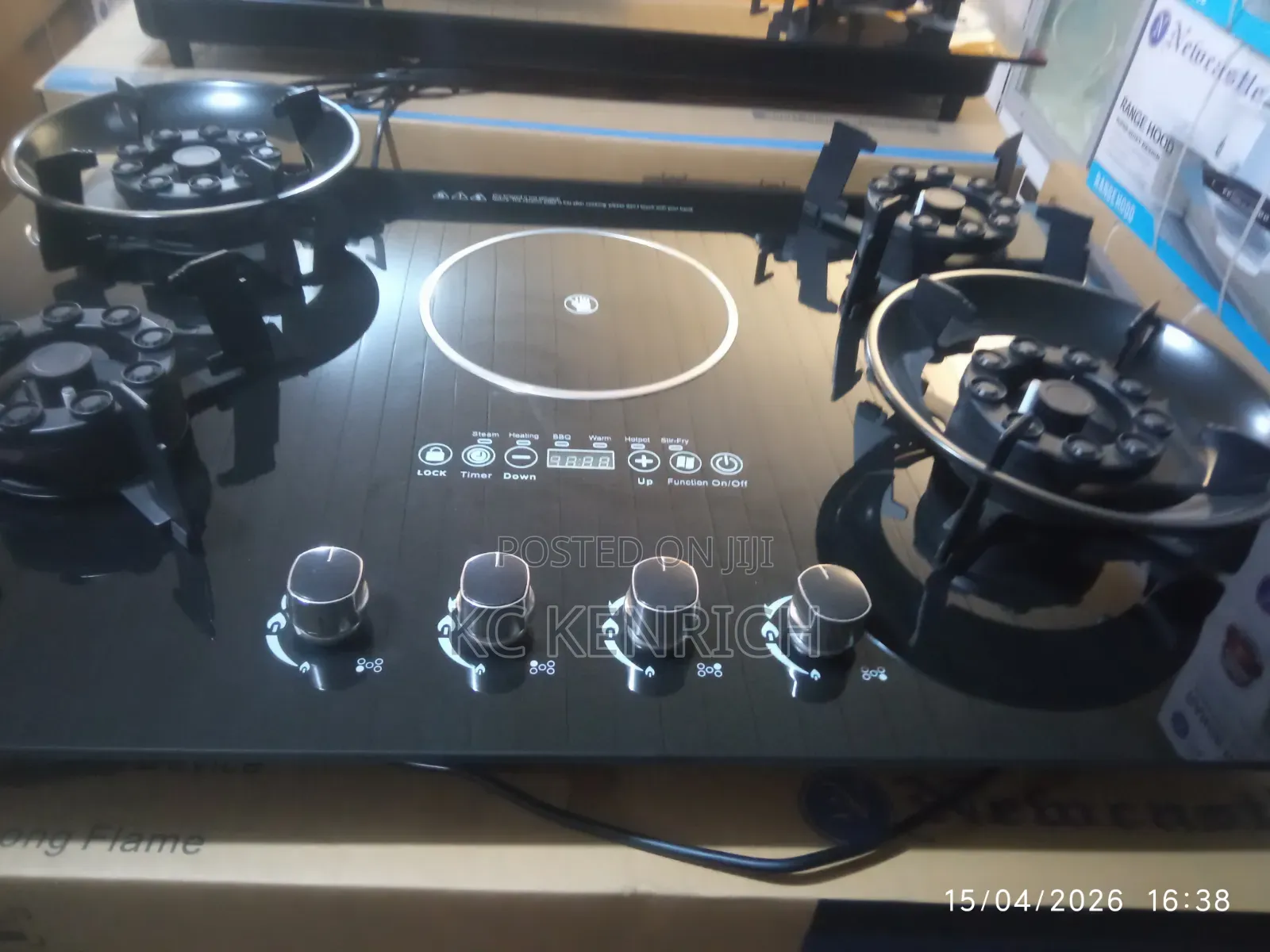 Gas Hob,Glass Flip Up 4 Burner + 1 Electric With Timer Cooker