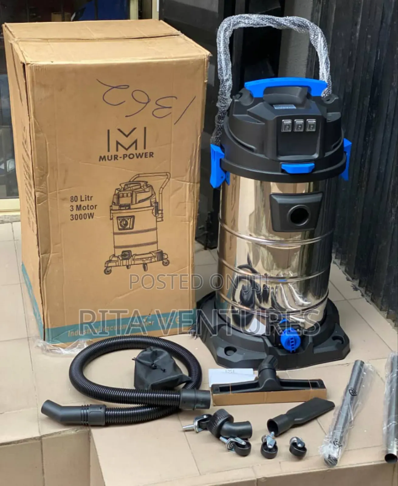 Mur-Power 3000w 80l Wet Dry Industrial Vacuum Cleaner