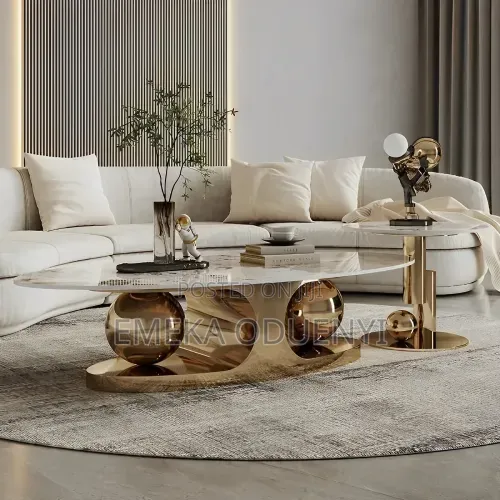 2-Piece Oval Coffee Table Set – Gold