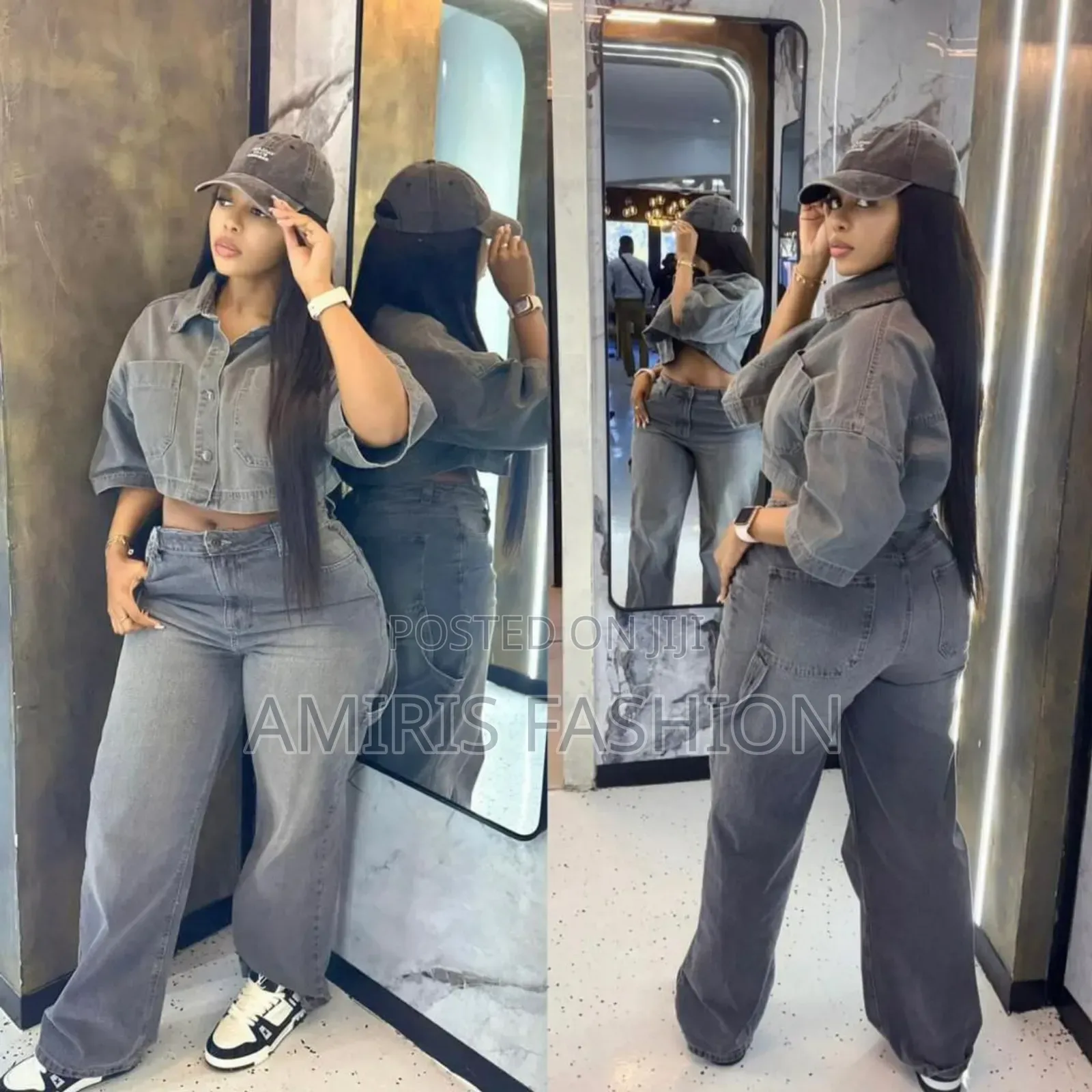 Cargo Two-Piece Denim With Crop Top