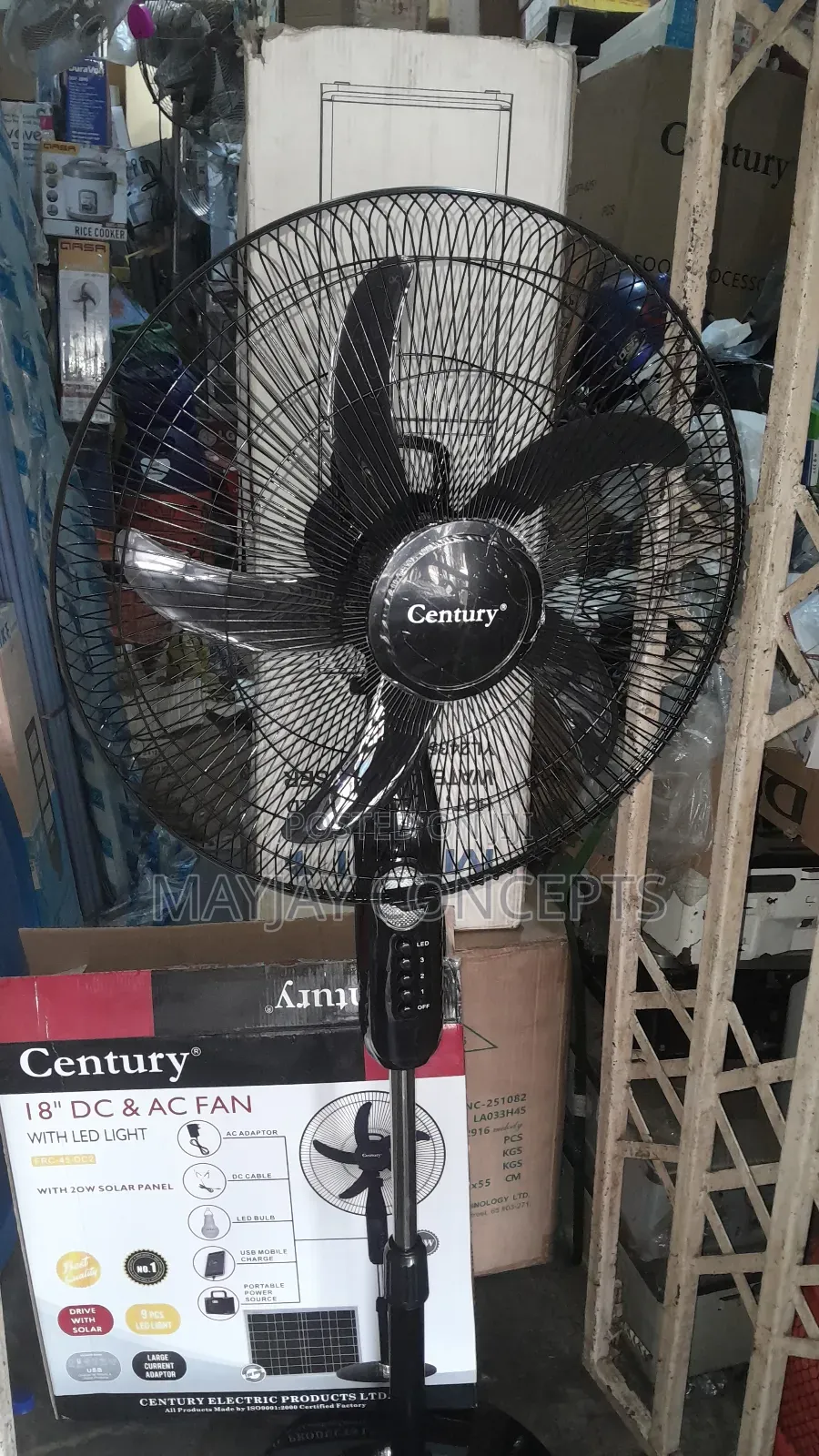 18" 3-in-1 Century Ac/Dc Solar Standing Fan With Led Light