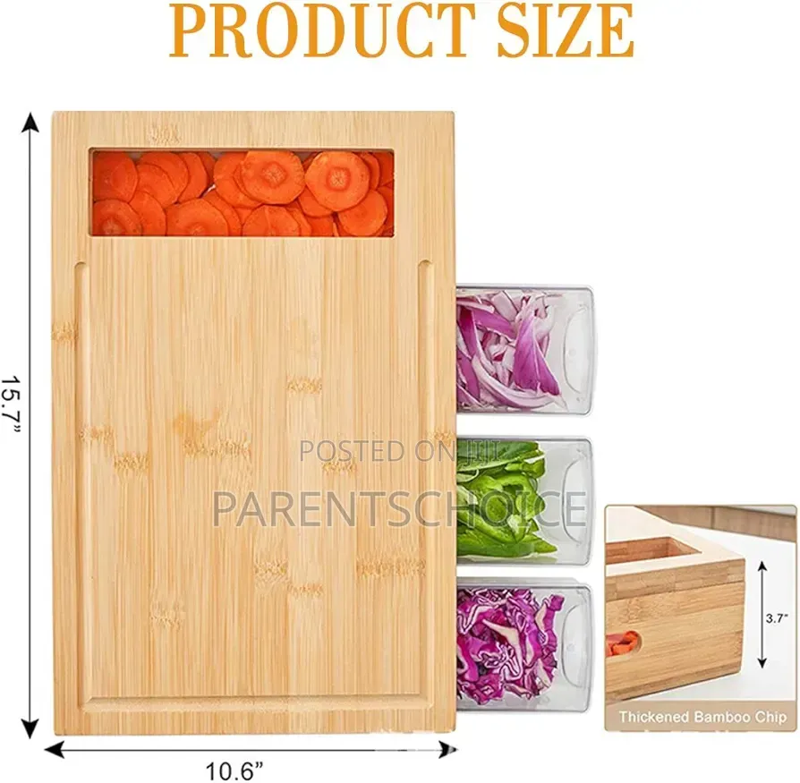 Bamboo Cutting Board With 4 Containers