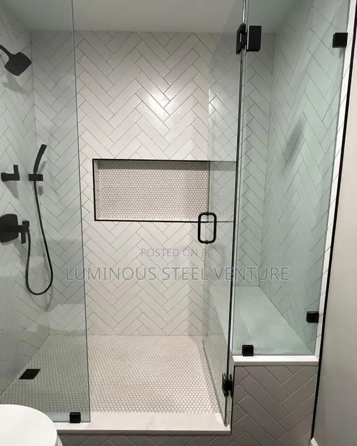Frameless Glass Shower Enclosure With Hinged Door Shower Bench 