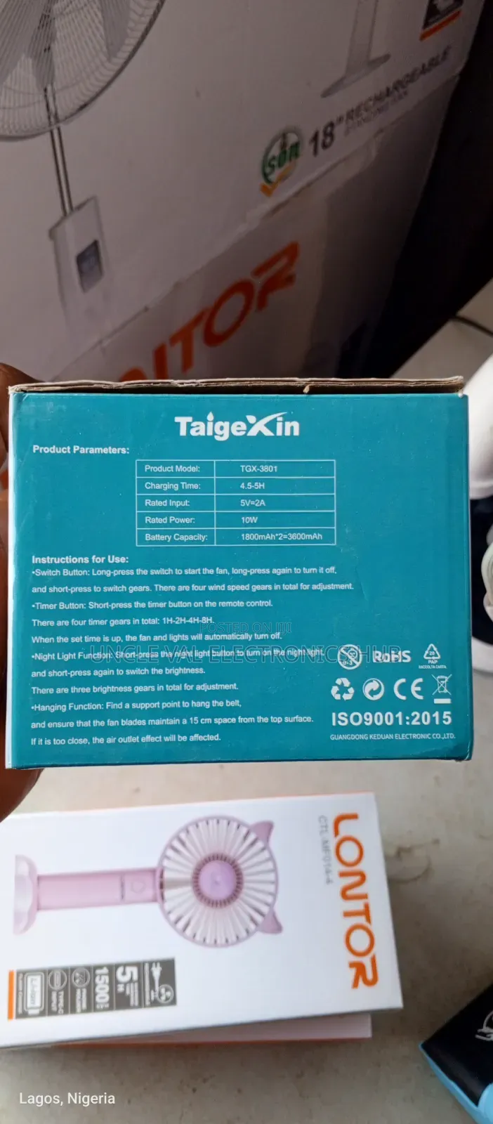 Taigexin 8" Rechargeable Ceiling Fan