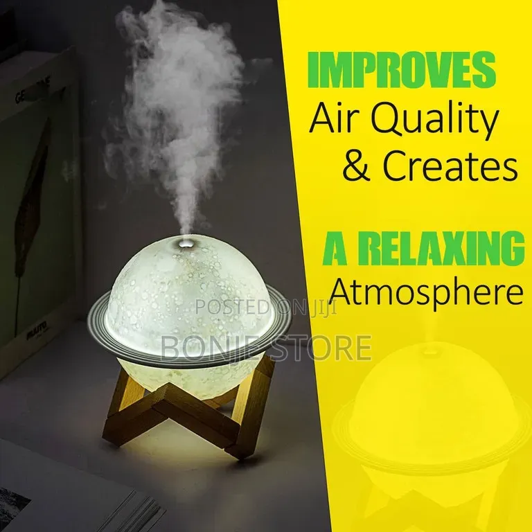 Planet Humidifier Diffuser With Wooden Stand, 3 Light Level + Free Oil