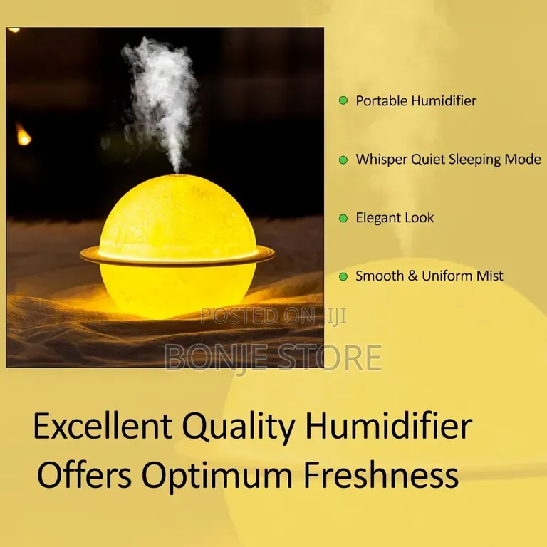 Planet Humidifier Diffuser With Wooden Stand, 3 Light Level + Free Oil