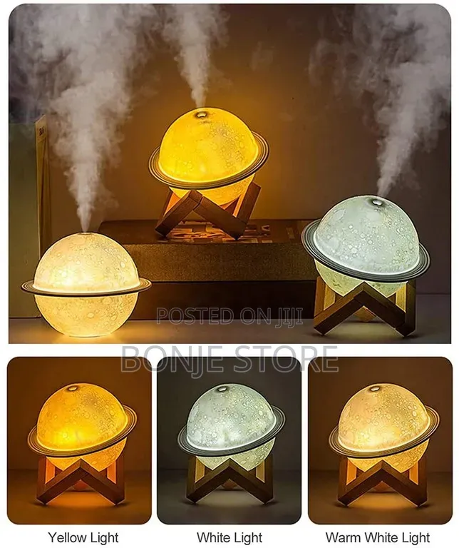 Planet Humidifier Diffuser With Wooden Stand, 3 Light Level + Free Oil