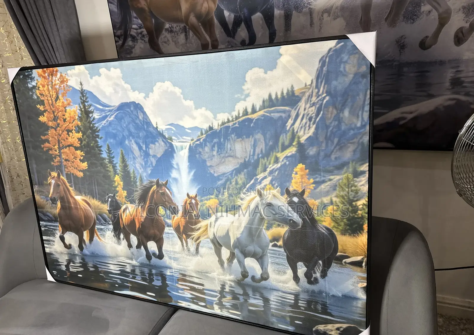 Framed Luxury Wild Horses Autumn Falls Wall Art