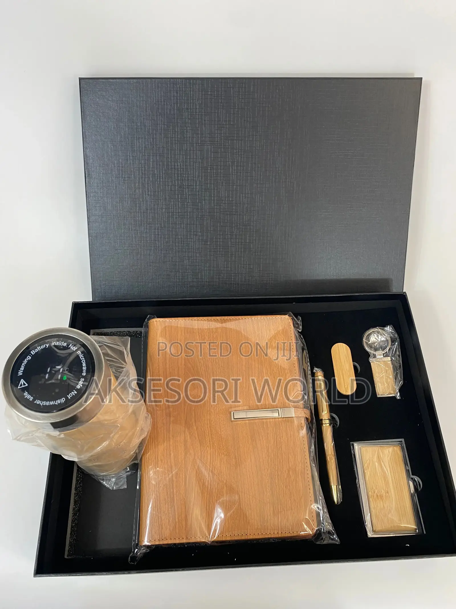 6 in 1 Wooden Bamboo Corporate Gift Set Leather Notebook Set