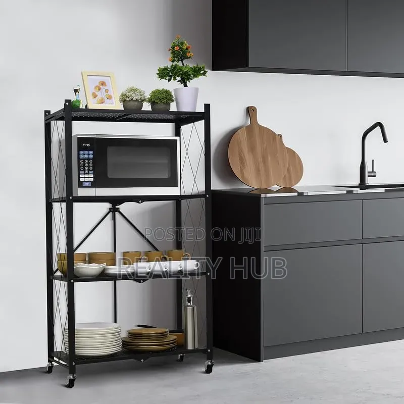 Foldable Kitchen Storage Rack Space Saving Metal Stand With Wheel Iron