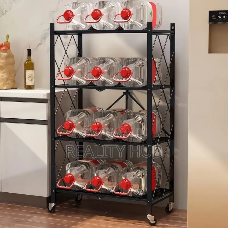 Foldable Kitchen Storage Rack Space Saving Metal Stand With Wheel Iron