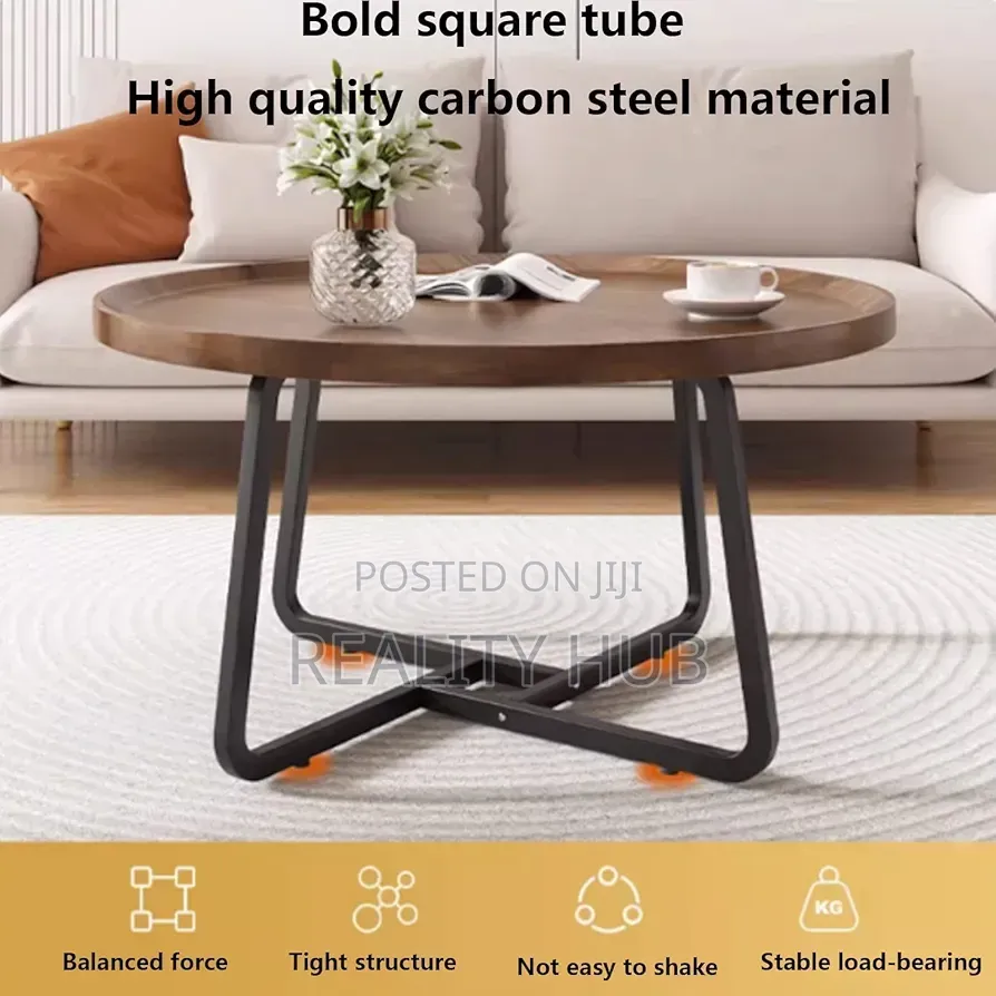 Round Industrial Coffee Table - (Color : Walnut, Size : 1set 80+60