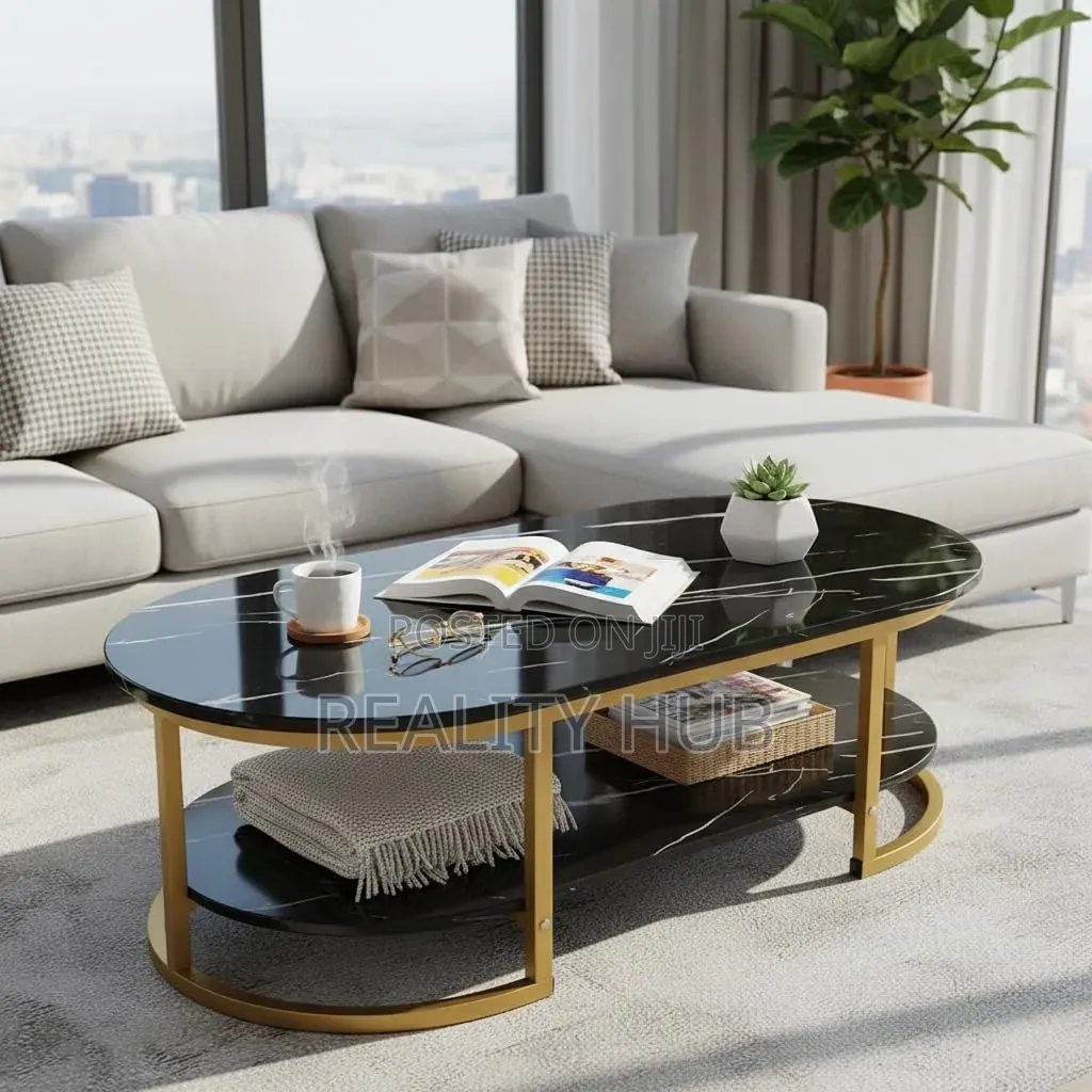 Modern 2-Tier C Table With Enginered Wooden Top Gold Metal Frame 120cm
