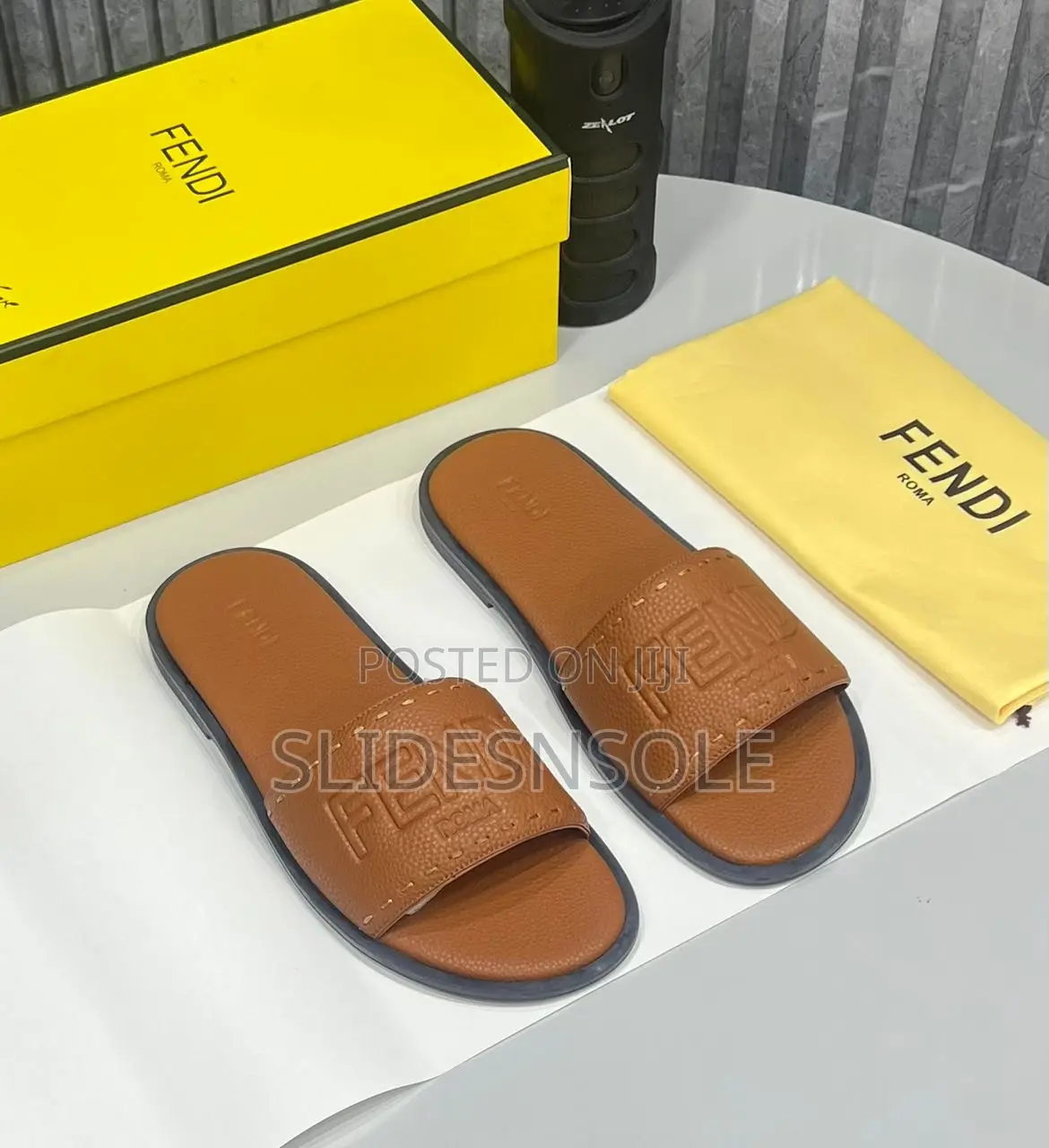 Fendi Roma Leather Slides