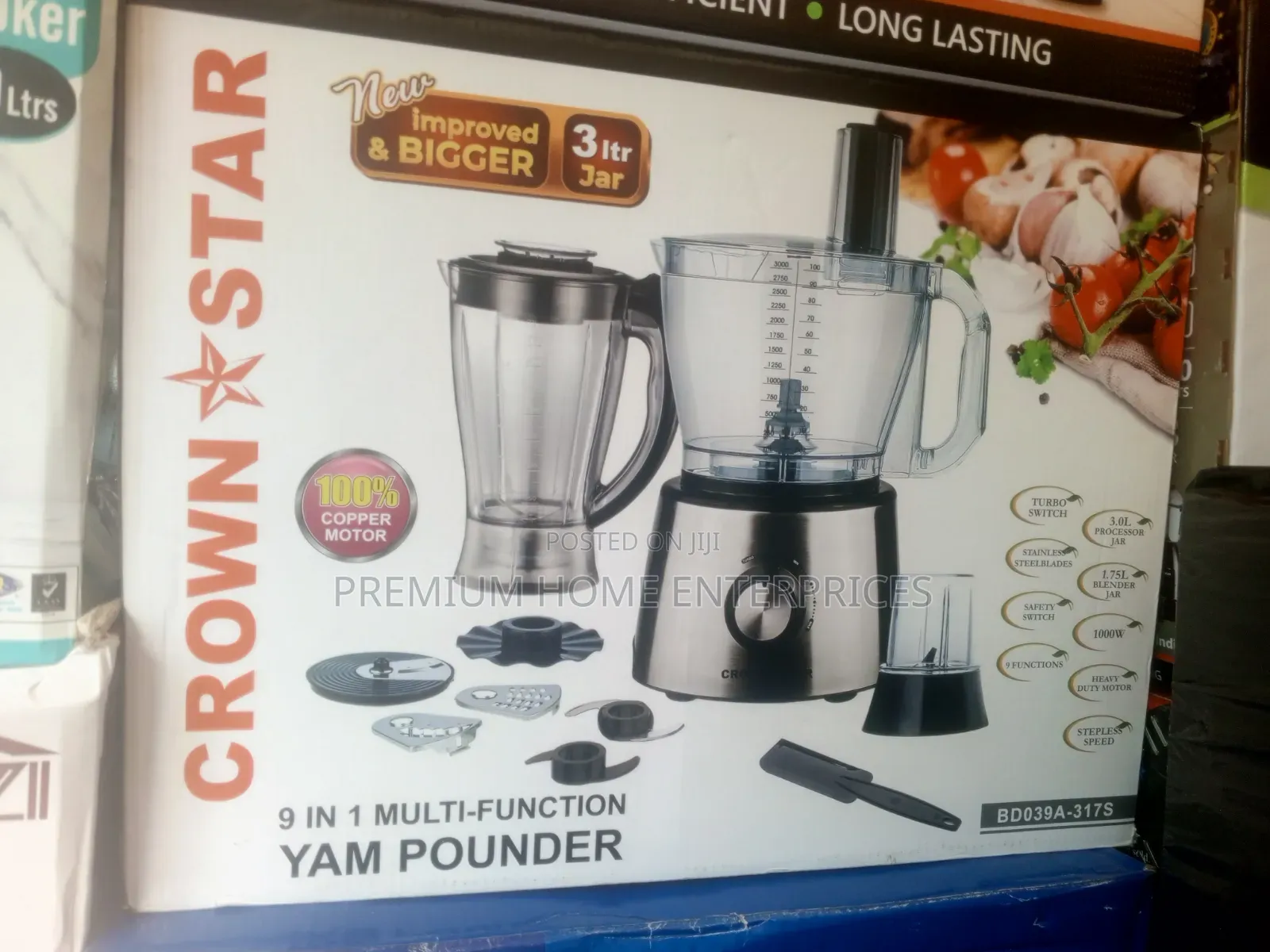 Crown Star 9 in 1 Multi Function Yam Pounder 3ltr Jar