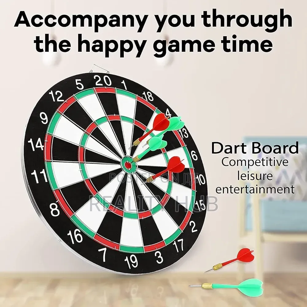 17 Inch Double Sided Usable Dartboard With 6 Metal Tip Darts