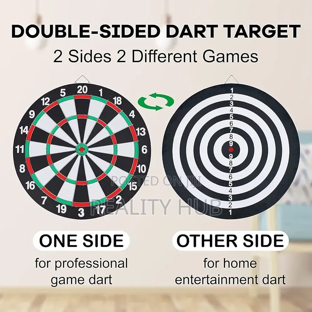 17 Inch Double Sided Usable Dartboard With 6 Metal Tip Darts