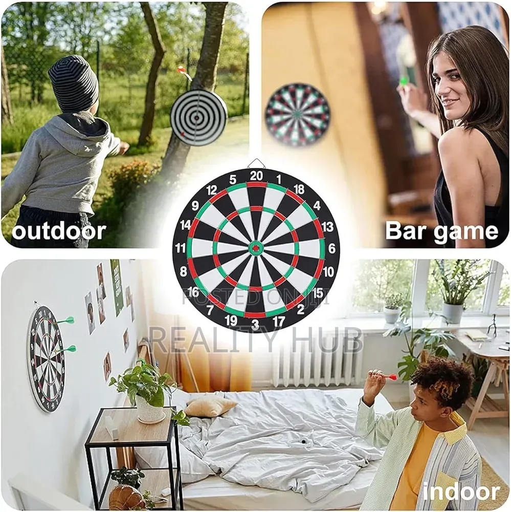 17 Inch Double Sided Usable Dartboard With 6 Metal Tip Darts