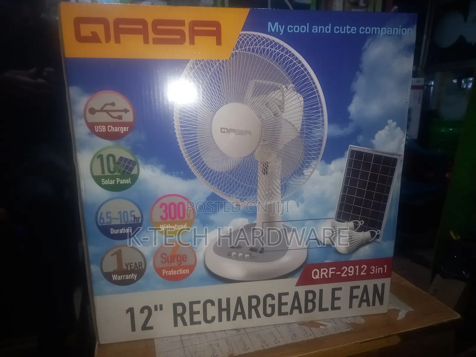 12 Inches Qasa Solar Rechargeable Table Fan QRF-2912