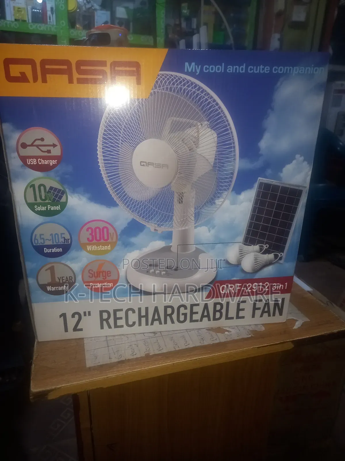 12 Inches Qasa Solar Rechargeable Table Fan QRF-2912