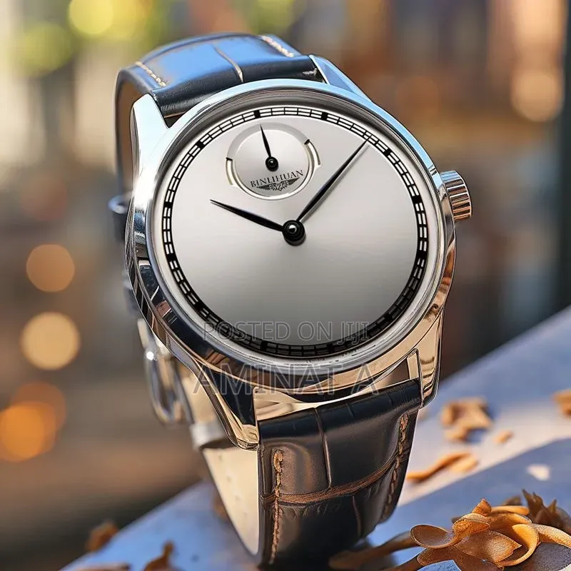 Leather Strap Unique Men’S Wrist Watch With Case (White Face)