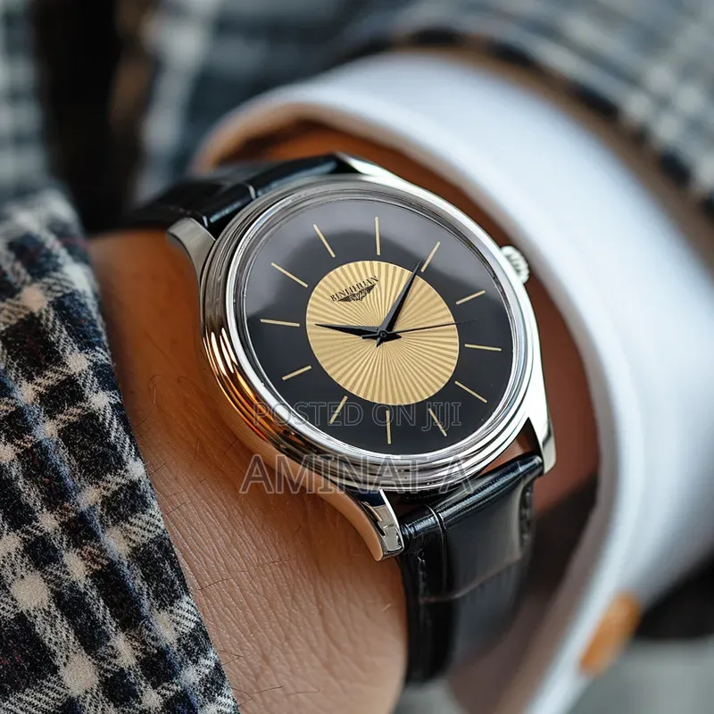 Black Leather Strap Unique Men’S Wrist Watch With Case (Yellow Face)